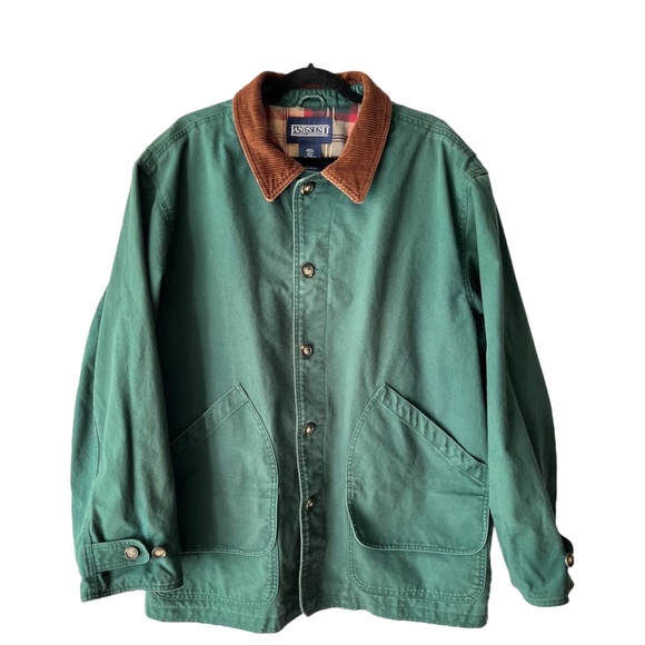 Land’s End Oversized Green Cotton Chore Coat with Brown Corduroy Collar Size XL - Picture 12 of 12